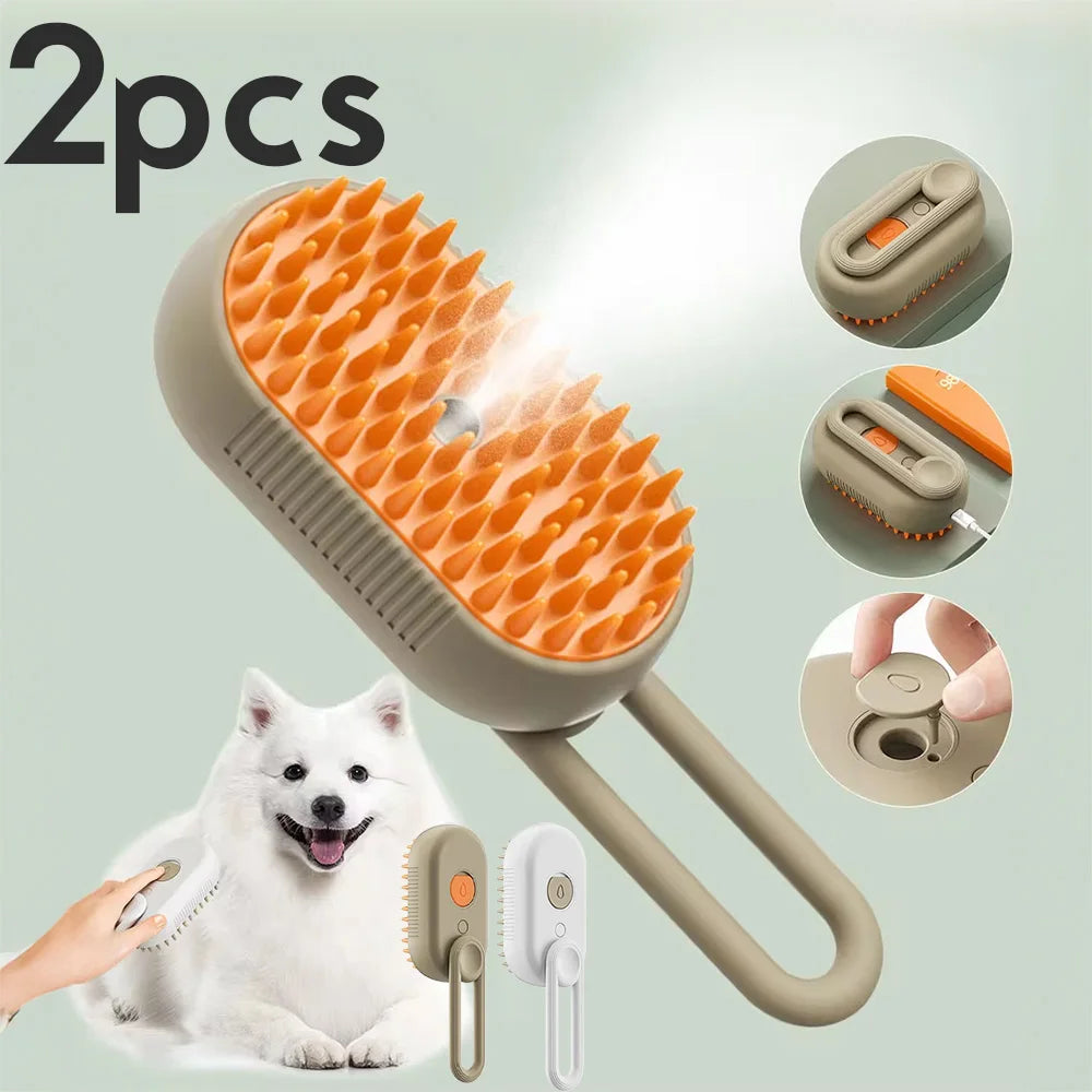 1 ~ 2 Stück Dampf-Haustierbürste 3-In-1-Massage-Hund Dampfbürste Spray Schönheit Tangled and Loose Hair Removal Katzenpflegekamm Hunde